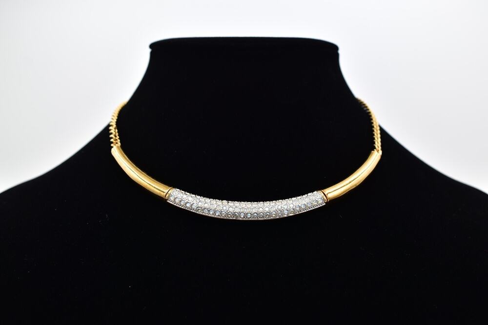 TC TouchStone Crystal Swarovski Collar Necklace Pavé Rhinestone Y2K Signed Bin6B